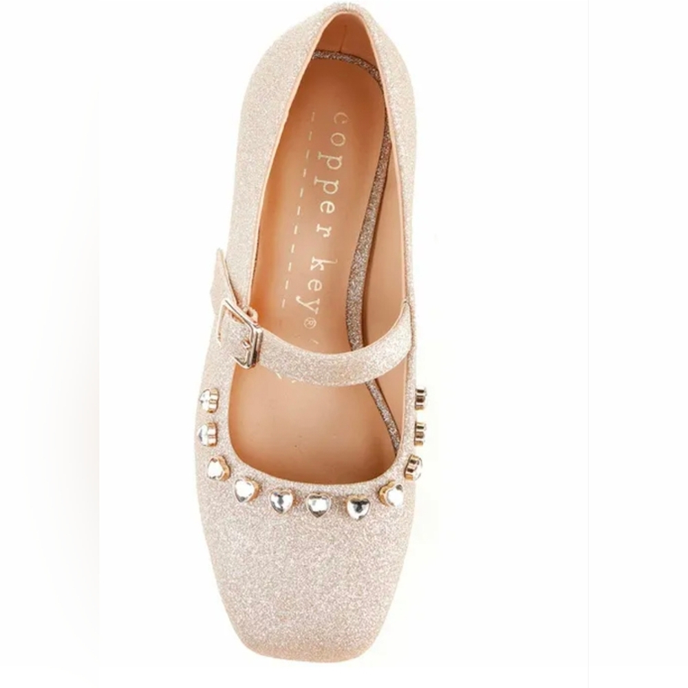 Copper Key Glitter Mary Jane Heels in Champagne